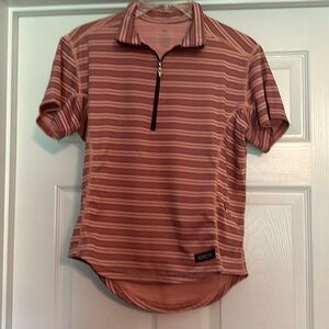 Kerrits dusty pink and burgundy stripe 1/4 zip top with zip pocket - Sz Med
